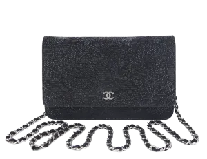 CHANEL W.O.C FLOWER LACE (1895xxxx) BLACK EMBOSSED GOATSKIN SILVER HARDWARE NO DUST COVER