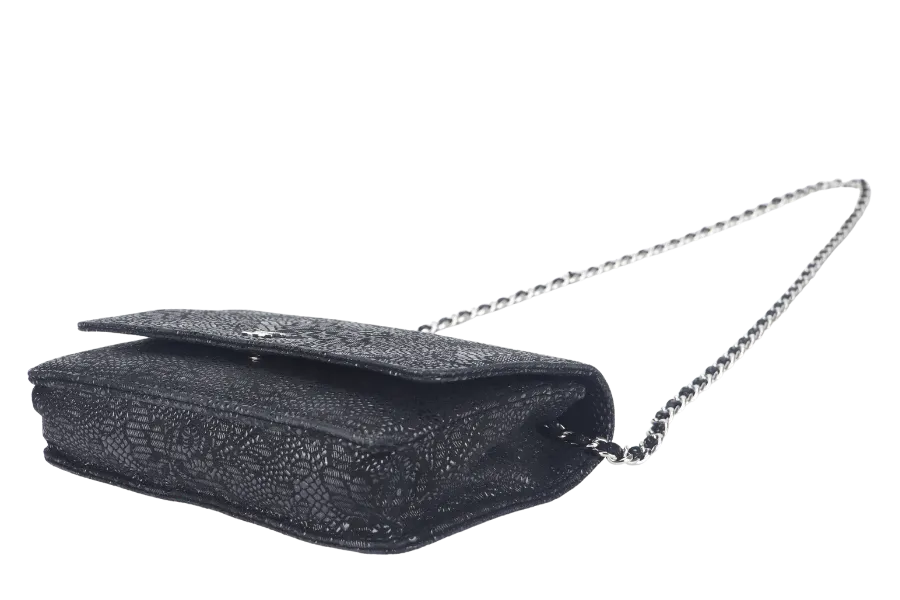 CHANEL W.O.C FLOWER LACE (1895xxxx) BLACK EMBOSSED GOATSKIN SILVER HARDWARE NO DUST COVER