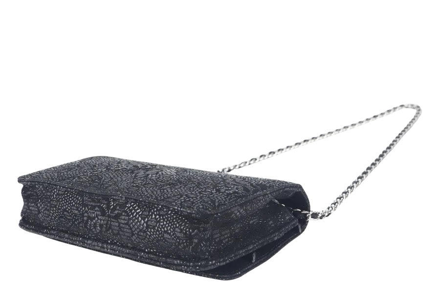 CHANEL W.O.C FLOWER LACE (1895xxxx) BLACK EMBOSSED GOATSKIN SILVER HARDWARE NO DUST COVER
