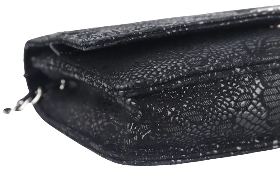 CHANEL W.O.C FLOWER LACE (1895xxxx) BLACK EMBOSSED GOATSKIN SILVER HARDWARE NO DUST COVER