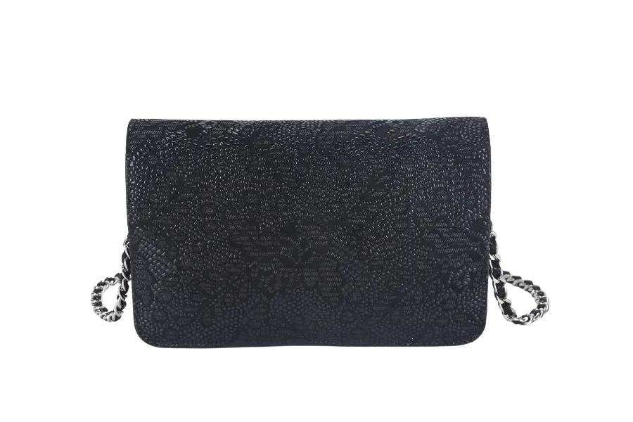 CHANEL W.O.C FLOWER LACE (1895xxxx) BLACK EMBOSSED GOATSKIN SILVER HARDWARE NO DUST COVER