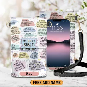 Christianartbag Phone Bag, Bible Daily Affirmations Personalized Phone Bag, Personalized Phone Bag, Leather Phone Bags, Phone Bags Crossbody, CABPB01210823.