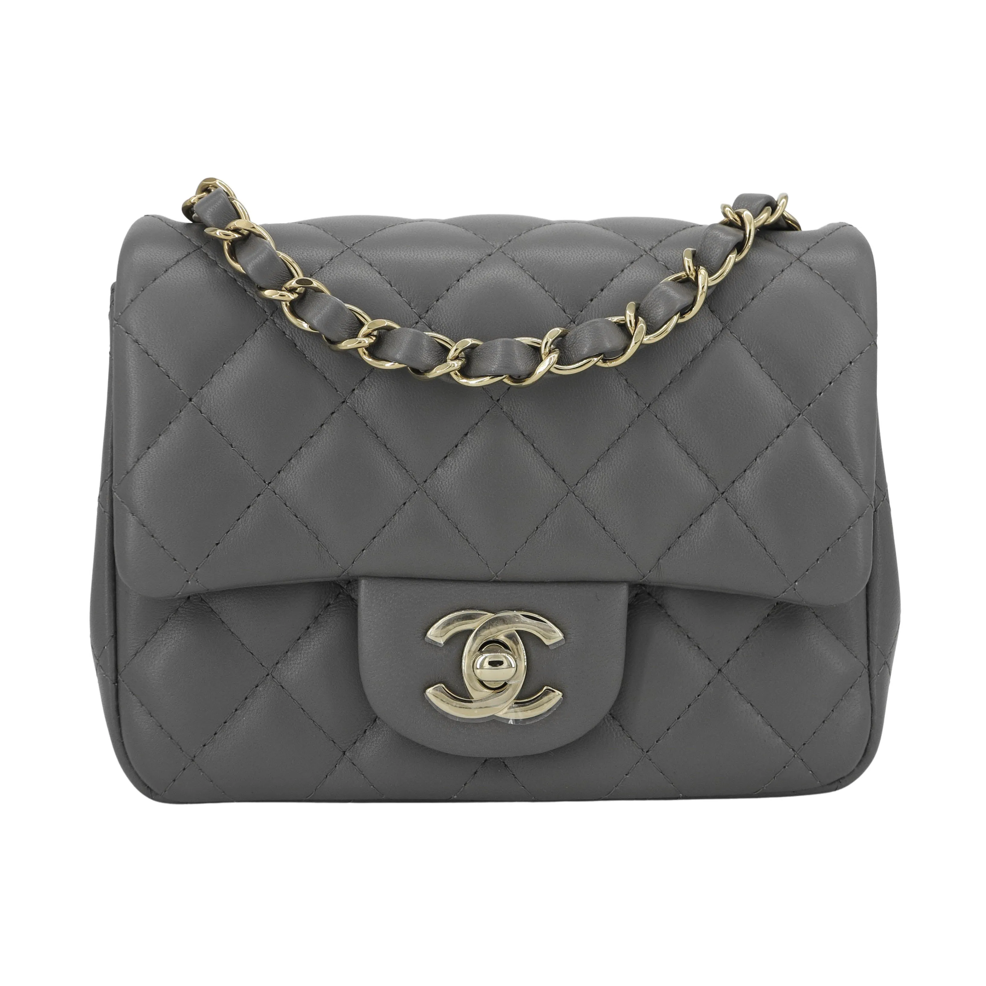 Classic Mini Square Flap Bag in 22A Grey Lambskin