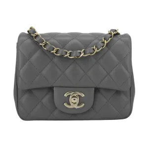 Classic Mini Square Flap Bag in 22A Grey Lambskin