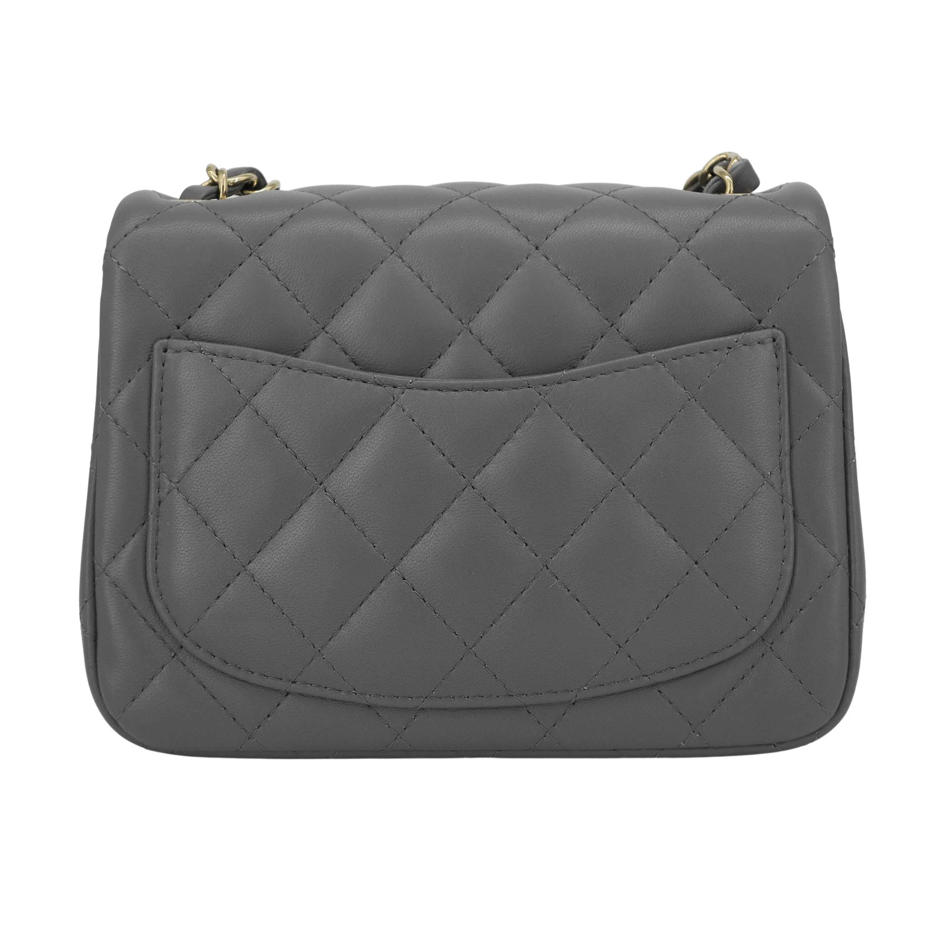 Classic Mini Square Flap Bag in 22A Grey Lambskin