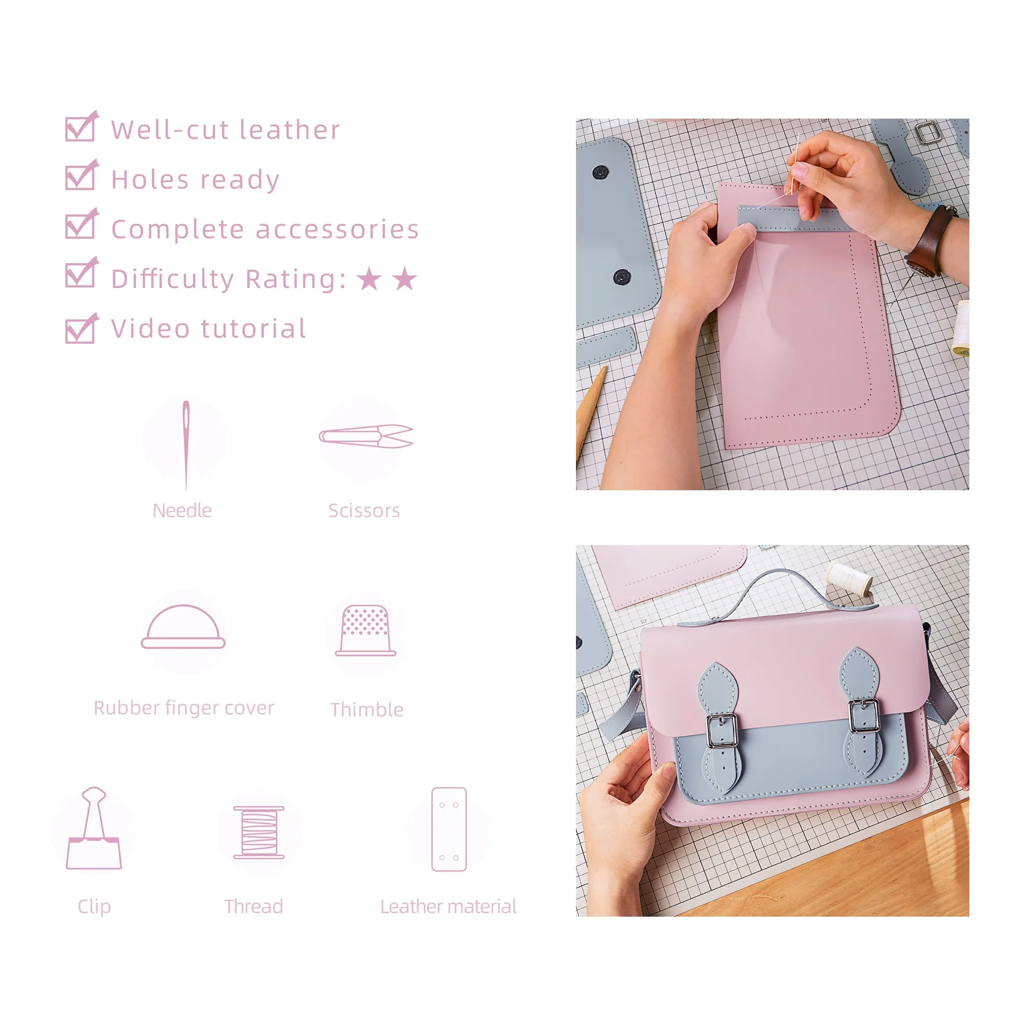 Colorblock Leather Cambridge Bag Kit-Large Size