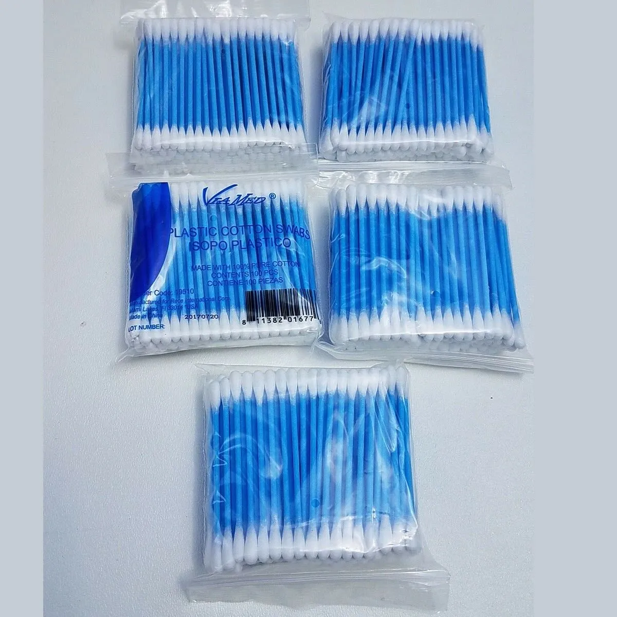 Cotton Swabs Double Q Tip 3” Plastic Pink Blue Yellow White 500 each Total 2000
