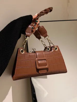 Croc Embossed Baguette Bag - Brown