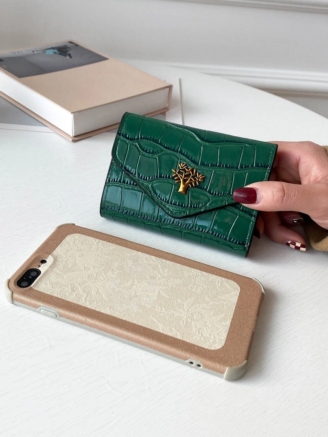 Croc Embossed Metal Decor Wallet - Green