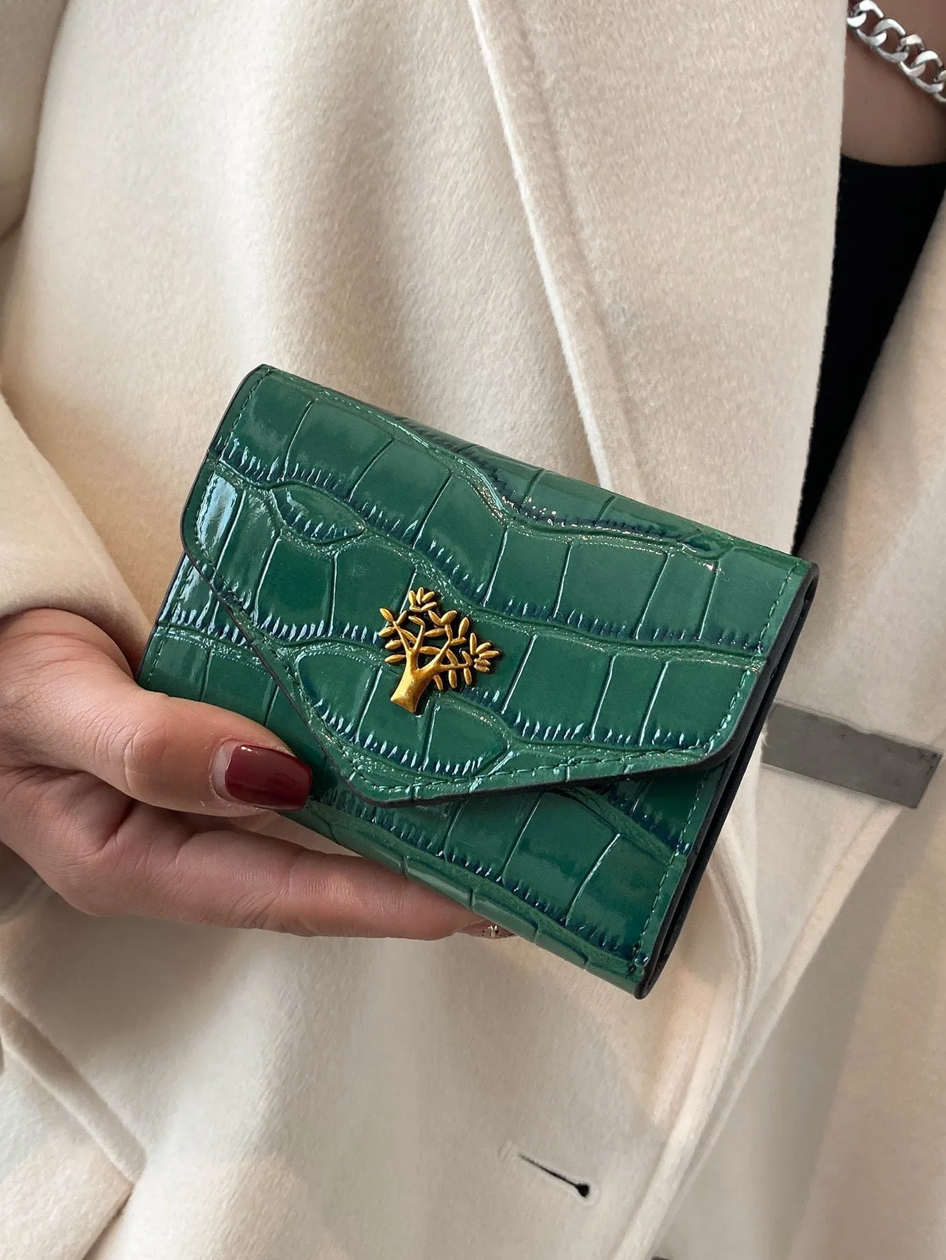 Croc Embossed Metal Decor Wallet - Green