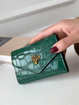 Croc Embossed Metal Decor Wallet - Green