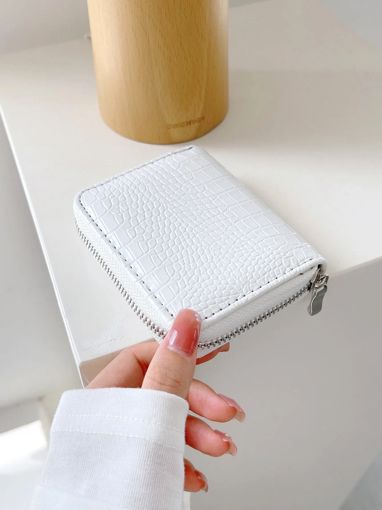 Croc Embossed Purse - White