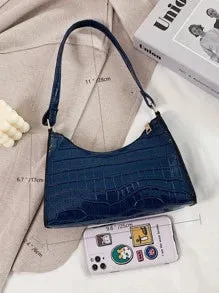 Croc Embossed Shoulder Bag - Navy Blue- FD ⚡