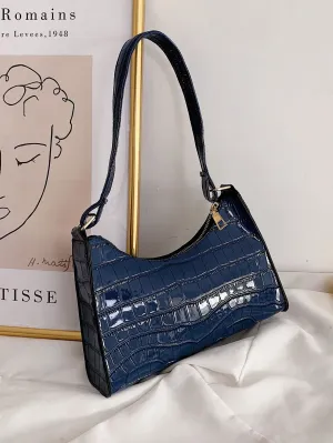 Croc Embossed Shoulder Bag - Navy Blue- FD ⚡