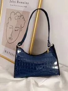 Croc Embossed Shoulder Bag - Navy Blue- FD ⚡