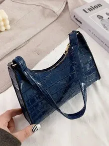 Croc Embossed Shoulder Bag - Navy Blue- FD ⚡
