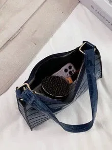 Croc Embossed Shoulder Bag - Navy Blue- FD ⚡