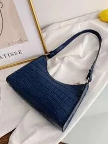 Croc Embossed Shoulder Bag - Navy Blue- FD ⚡