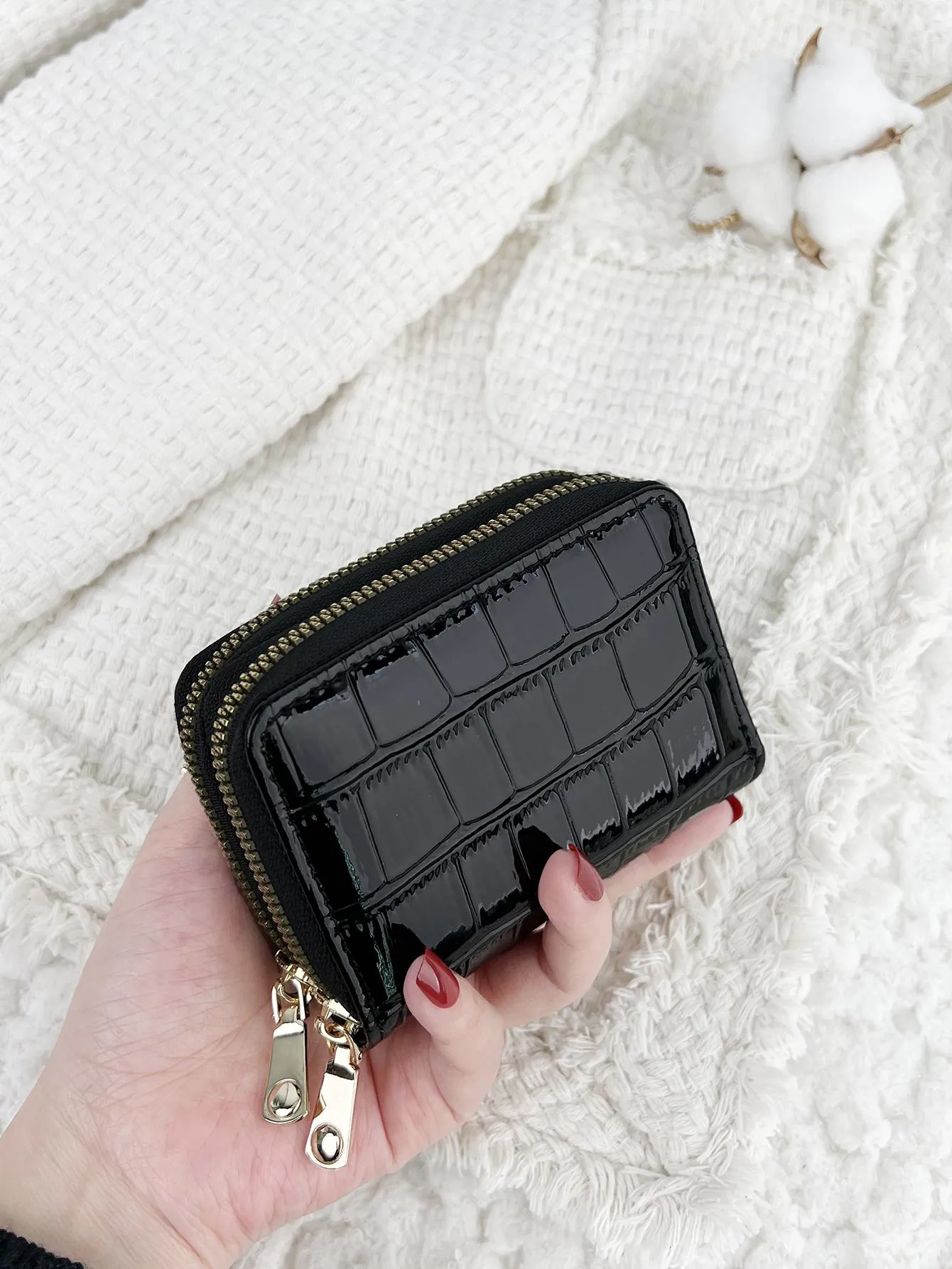 Crocodile Embossed Card Holder - Black
