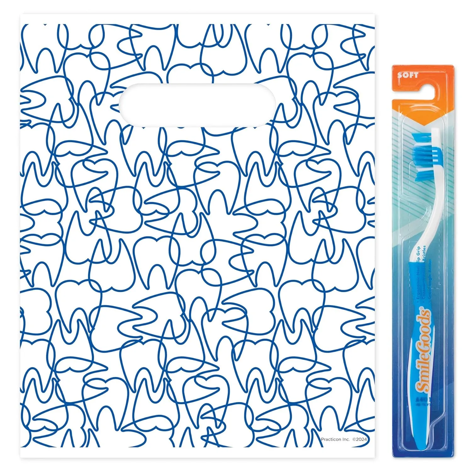 Dental Dots Scatter Print Patient Bags 8 x 10 Pack of 100 Dental Giveaway Bags