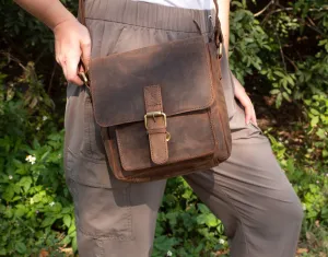 Distressed Leather Flap Over messenger bag