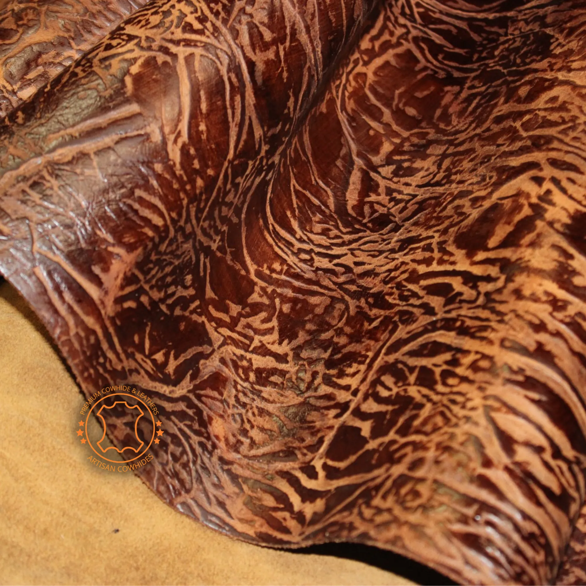 Embossed Leather ELEPHANT  Tan Brown Pull Up: Leather 3 .5- 4.0 oz. | 1.4 - 1.6 mm - Leather for Projects - Leathercraft