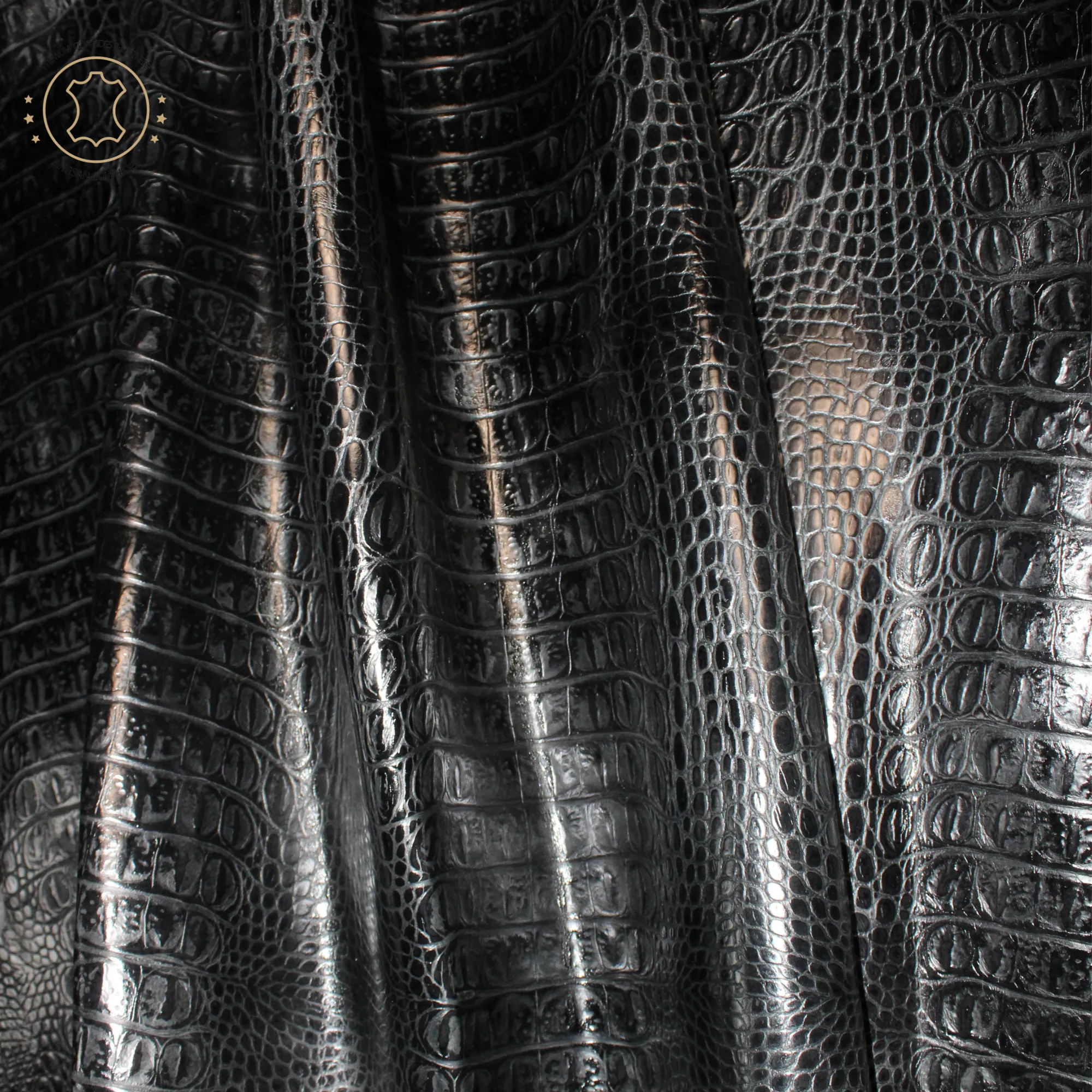 Embossed Leather Sheets -  BLACK CROCODILE  EMBOSSED leather, Precuts Sheets for Crafts