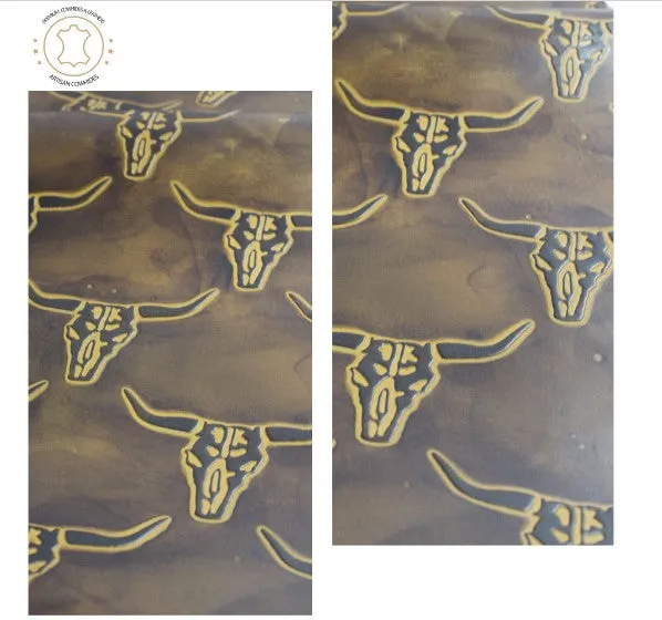 Embossed LEATHER Sheets, Dark Saddle Longhorn Embossed | 12"x12", 12"x18", 12"x24" Precuts Sheets for Crafts