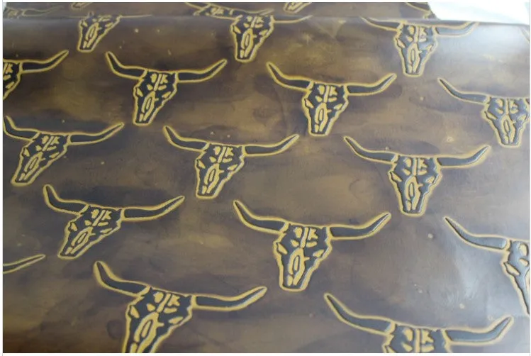Embossed LEATHER Sheets, Dark Saddle Longhorn Embossed | 12"x12", 12"x18", 12"x24" Precuts Sheets for Crafts