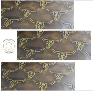 Embossed LEATHER Sheets, Dark Saddle Longhorn Embossed | 12"x12", 12"x18", 12"x24" Precuts Sheets for Crafts