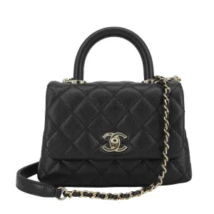 Extra Mini Coco Handle Flap Bag in Black Caviar