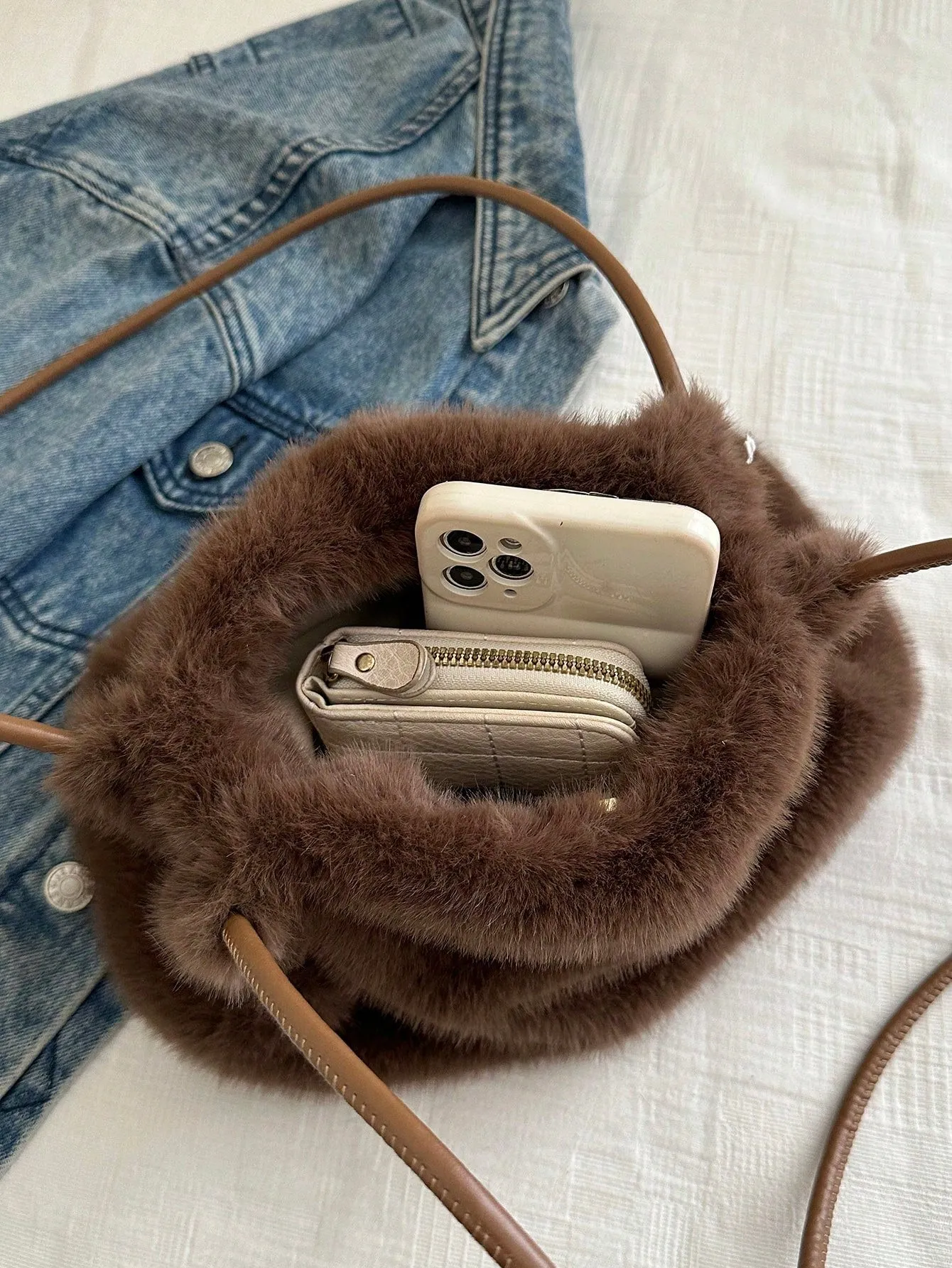 Faux Fur Shoulder Bag with Nylon Lining- FD ⚡
