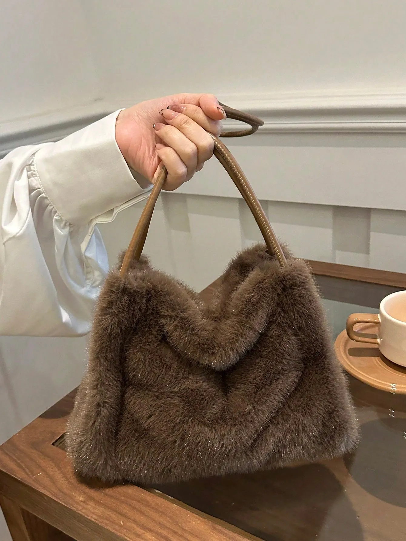 Faux Fur Shoulder Bag with Nylon Lining- FD ⚡
