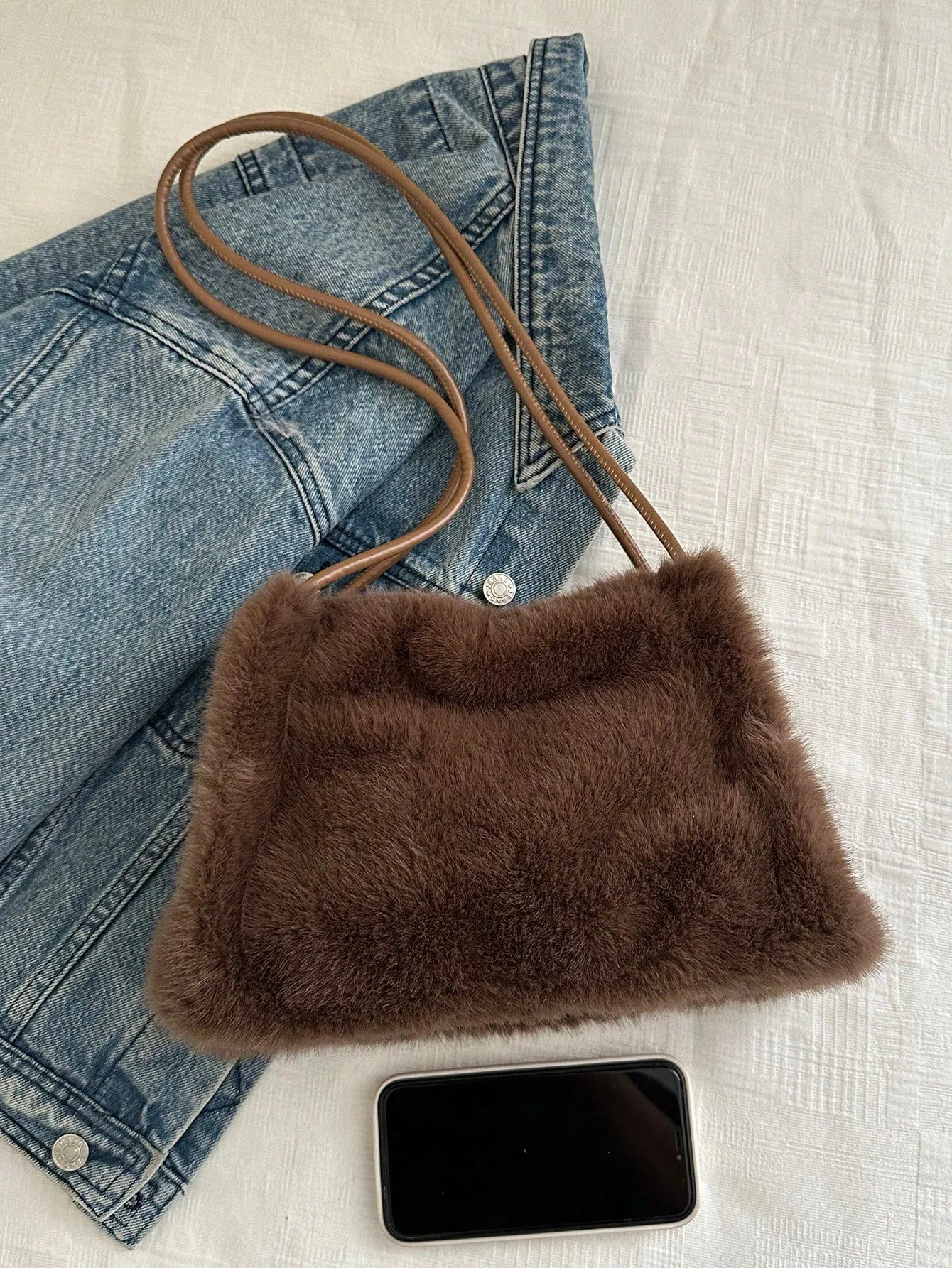 Faux Fur Shoulder Bag with Nylon Lining- FD ⚡