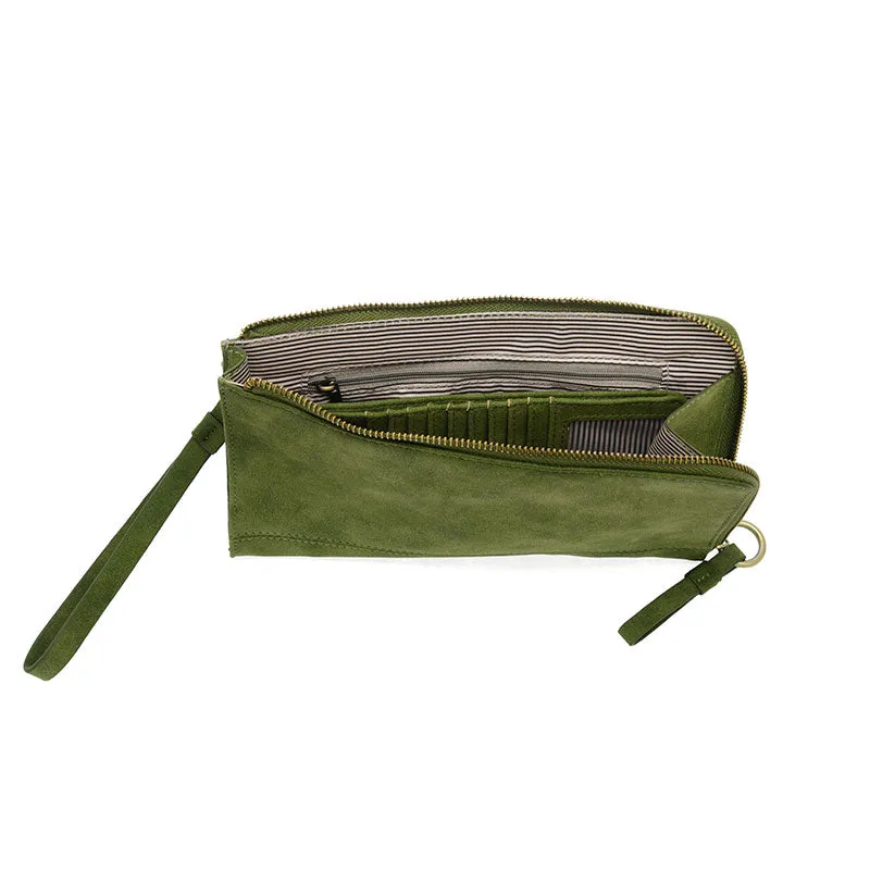 Faux Suede Karina Wristlet & Wallet in Dark Emerald