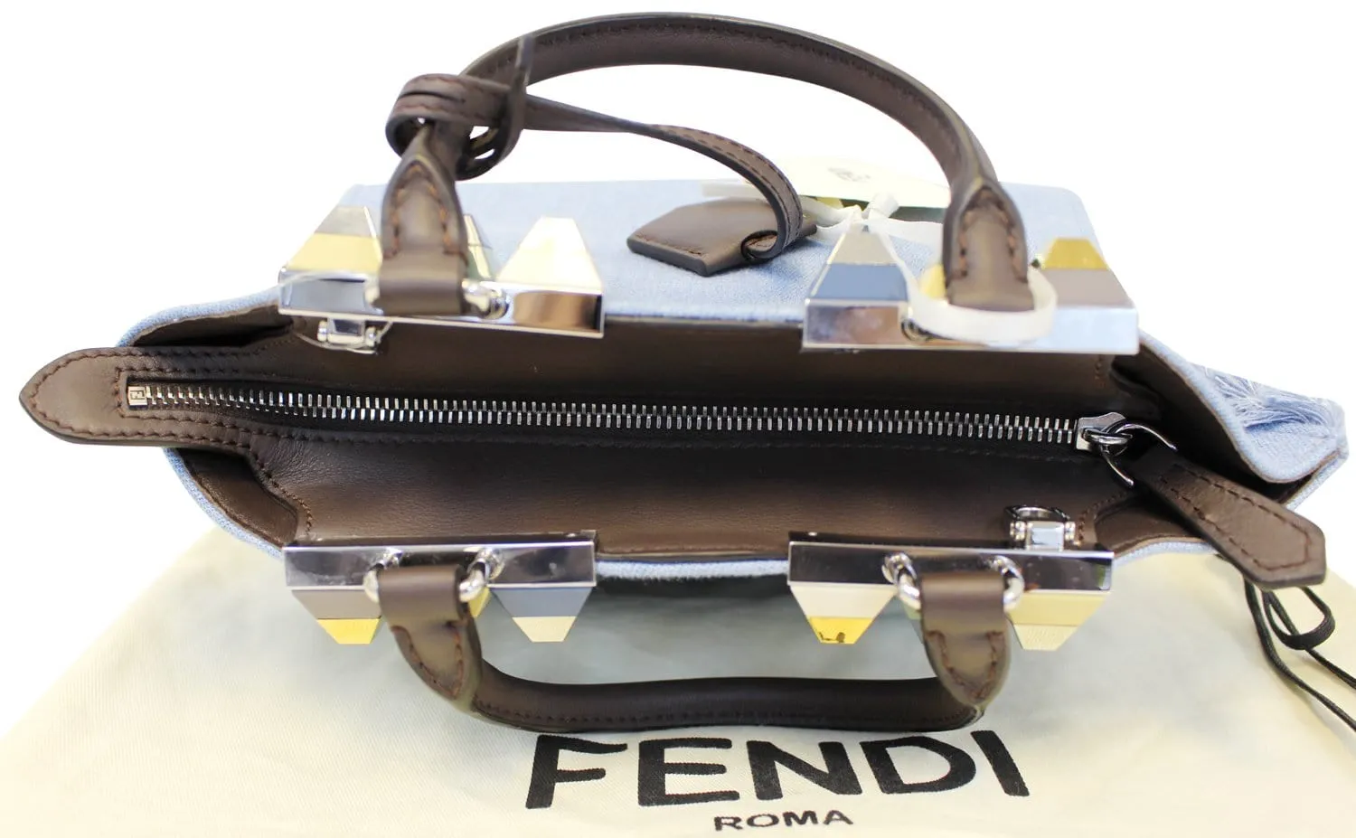 FENDI 3 Jour Mini Fringed Denim Studs Tote Crossbody Bag - Sale