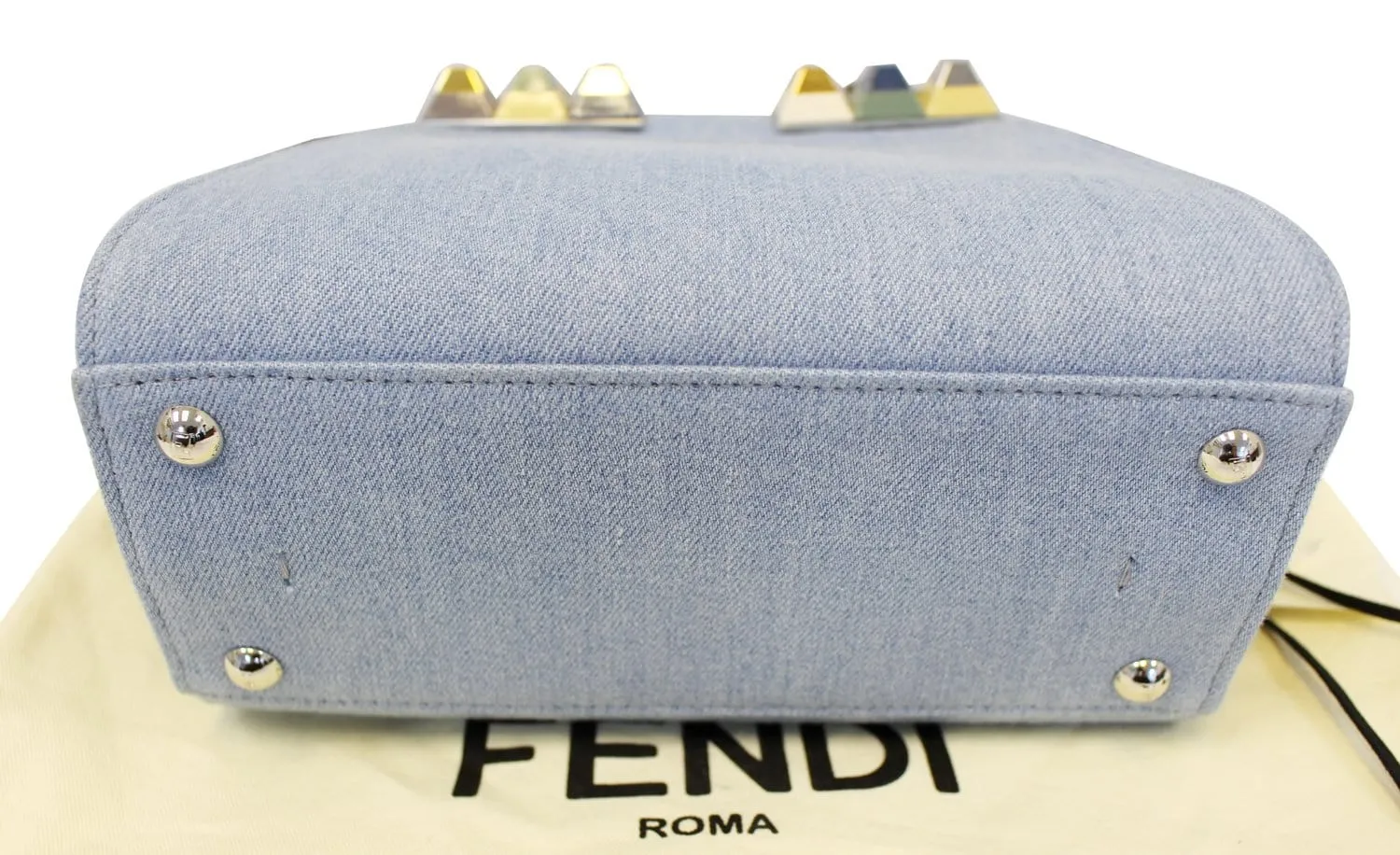 FENDI 3 Jour Mini Fringed Denim Studs Tote Crossbody Bag - Sale