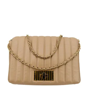 FENDI Claudia Pequin Embossed Leather Crossbody Bag Beige