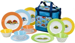 Flamefield Love Caravanning 12 Piece Melamine Dining Set with Cooler Bag
