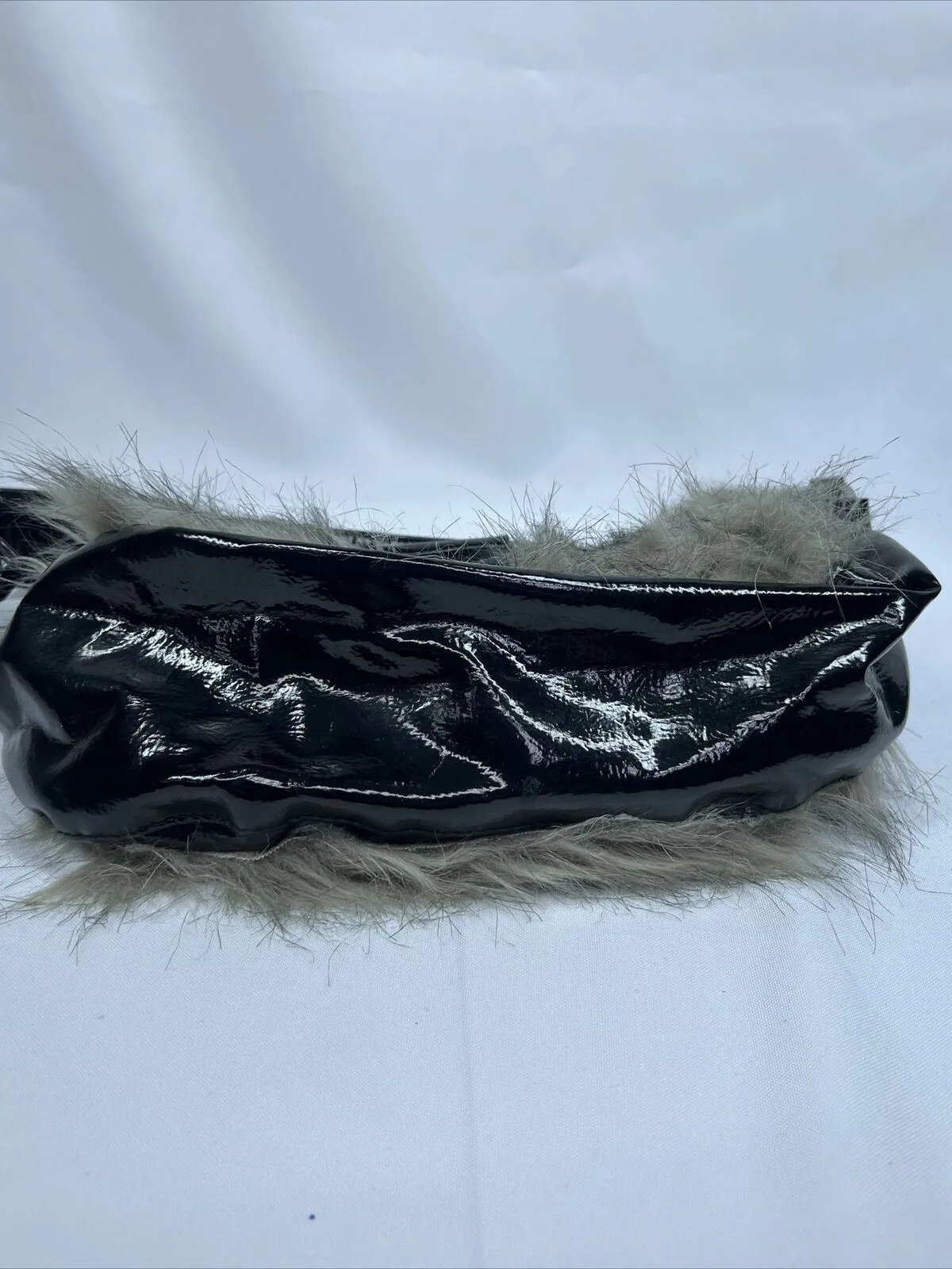 Furry Black￼ Purse Clutch Bag Strap Small  Zipper Faux Fur Bag