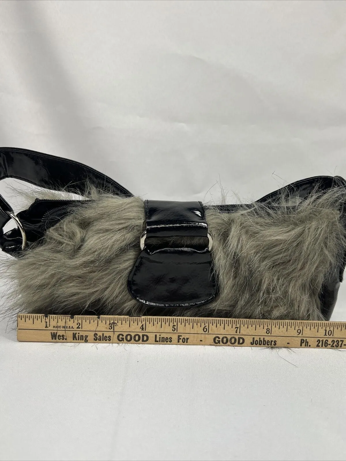 Furry Black￼ Purse Clutch Bag Strap Small  Zipper Faux Fur Bag