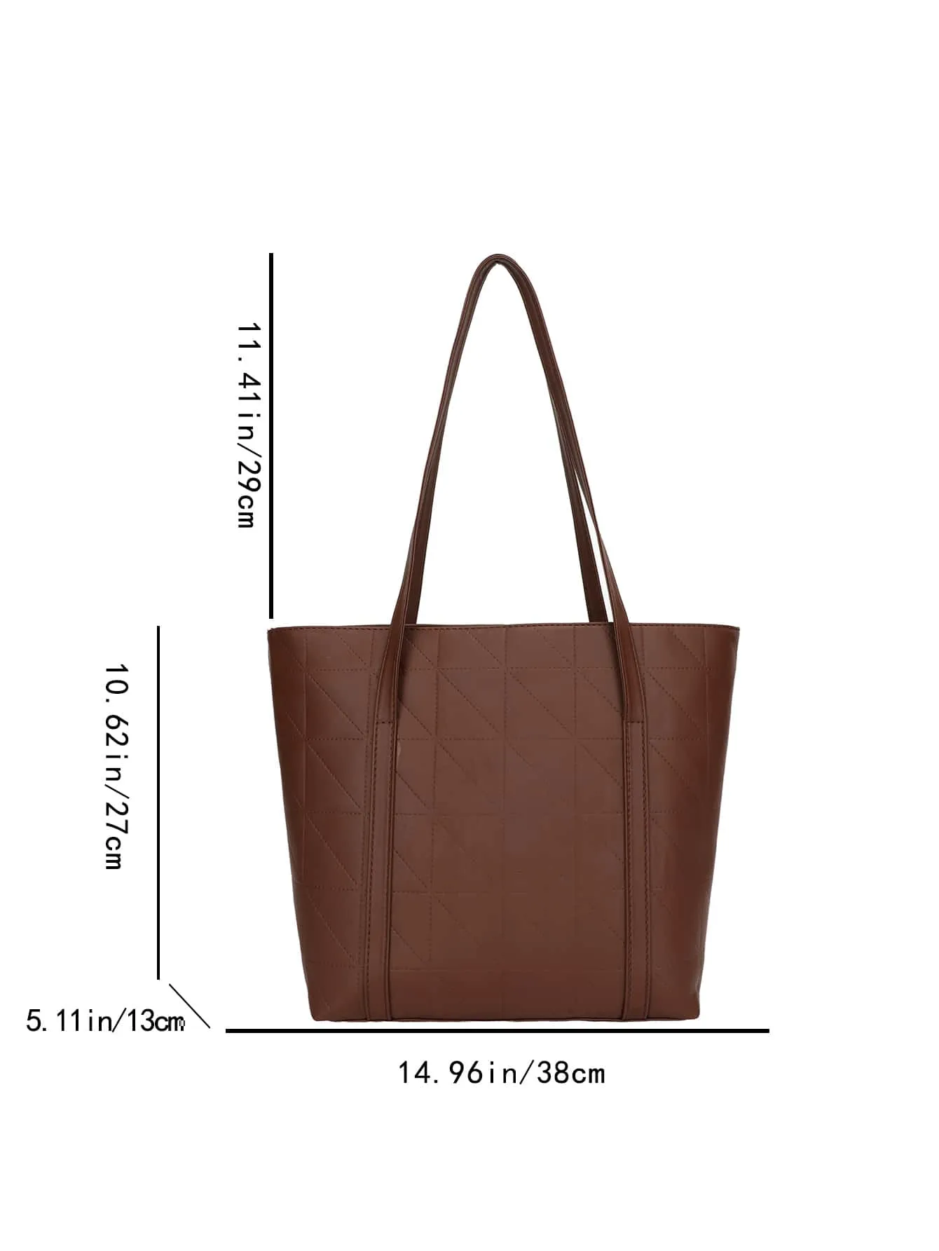 Geometric Embossed Shoulder Tote Bag - Brown- FD ⚡