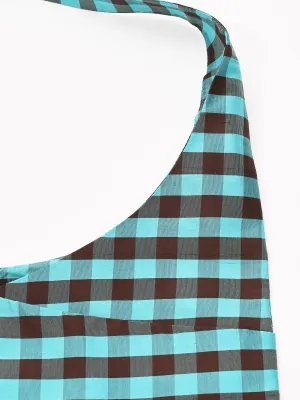 Gingham Turquoise/Brown Hobo Mini