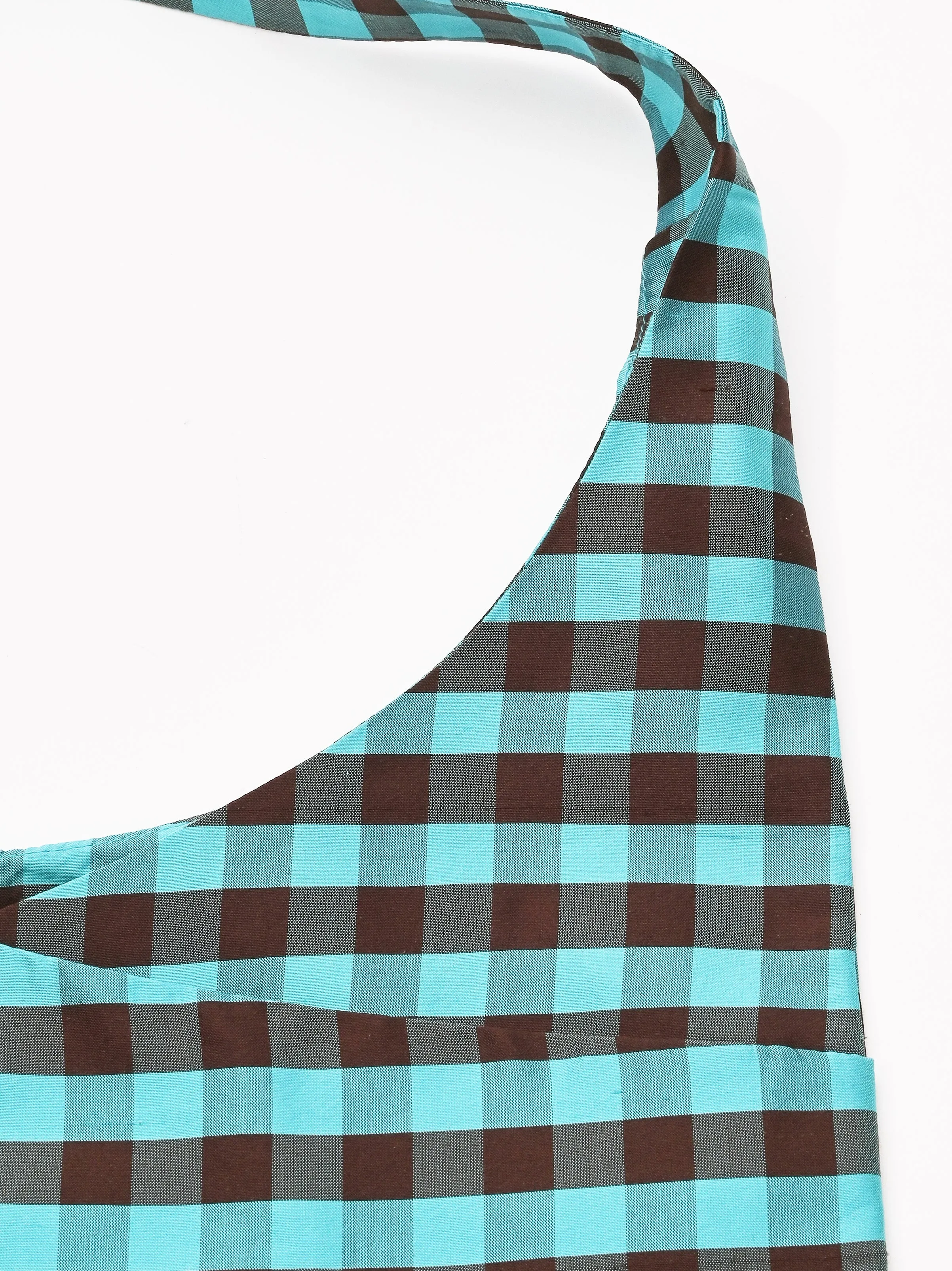 Gingham Turquoise/Brown Hobo Mini