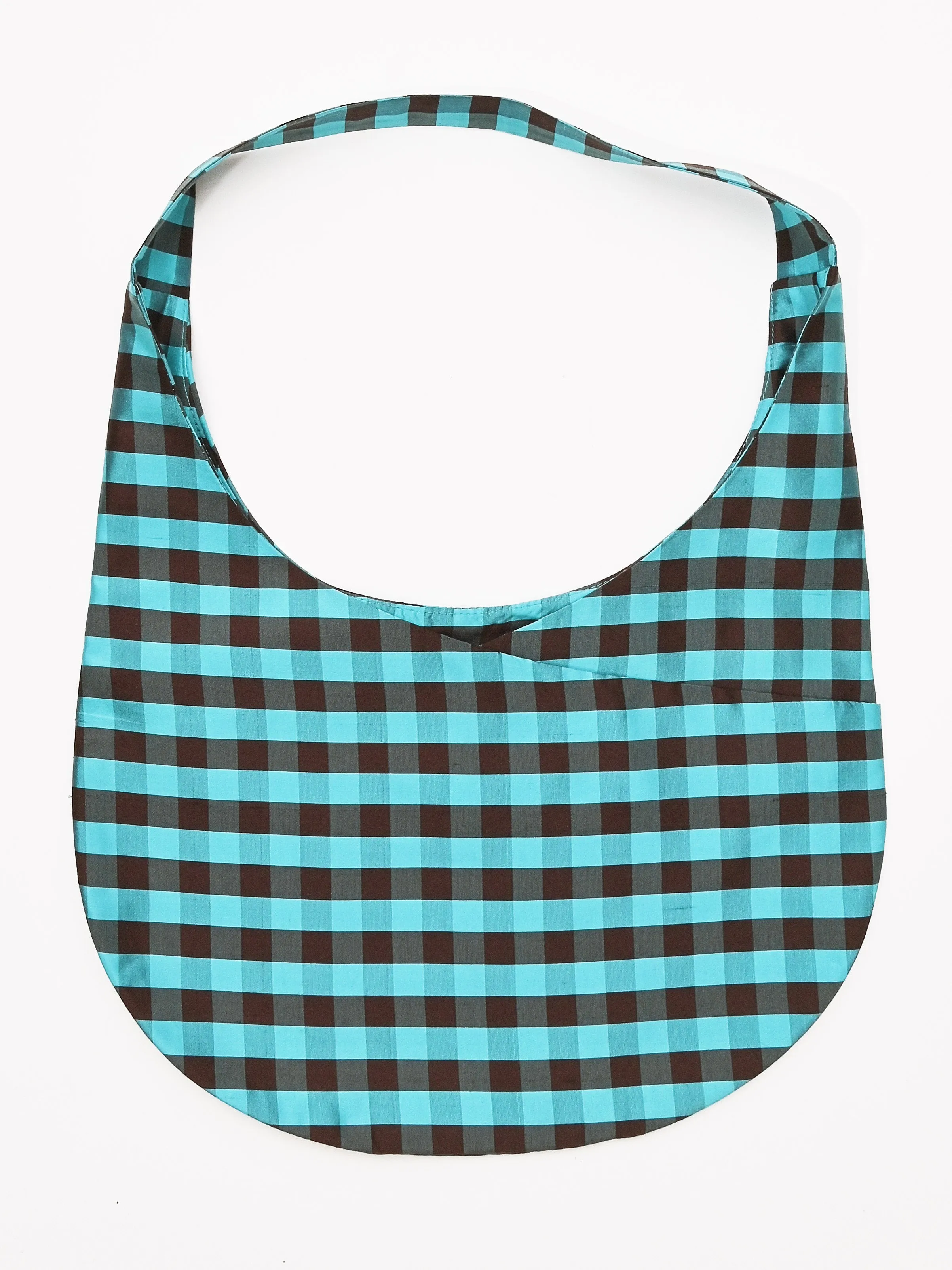 Gingham Turquoise/Brown Hobo Mini