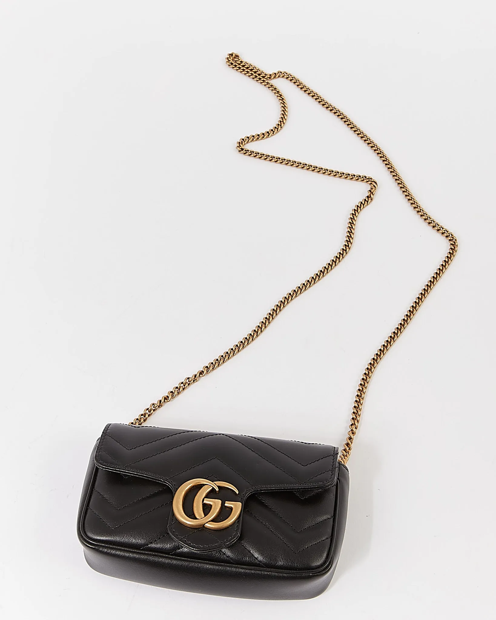 Gucci Black Chevron Matelasse GG Marmont Mini Chain Bag