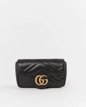 Gucci Black Chevron Matelasse GG Marmont Mini Chain Bag