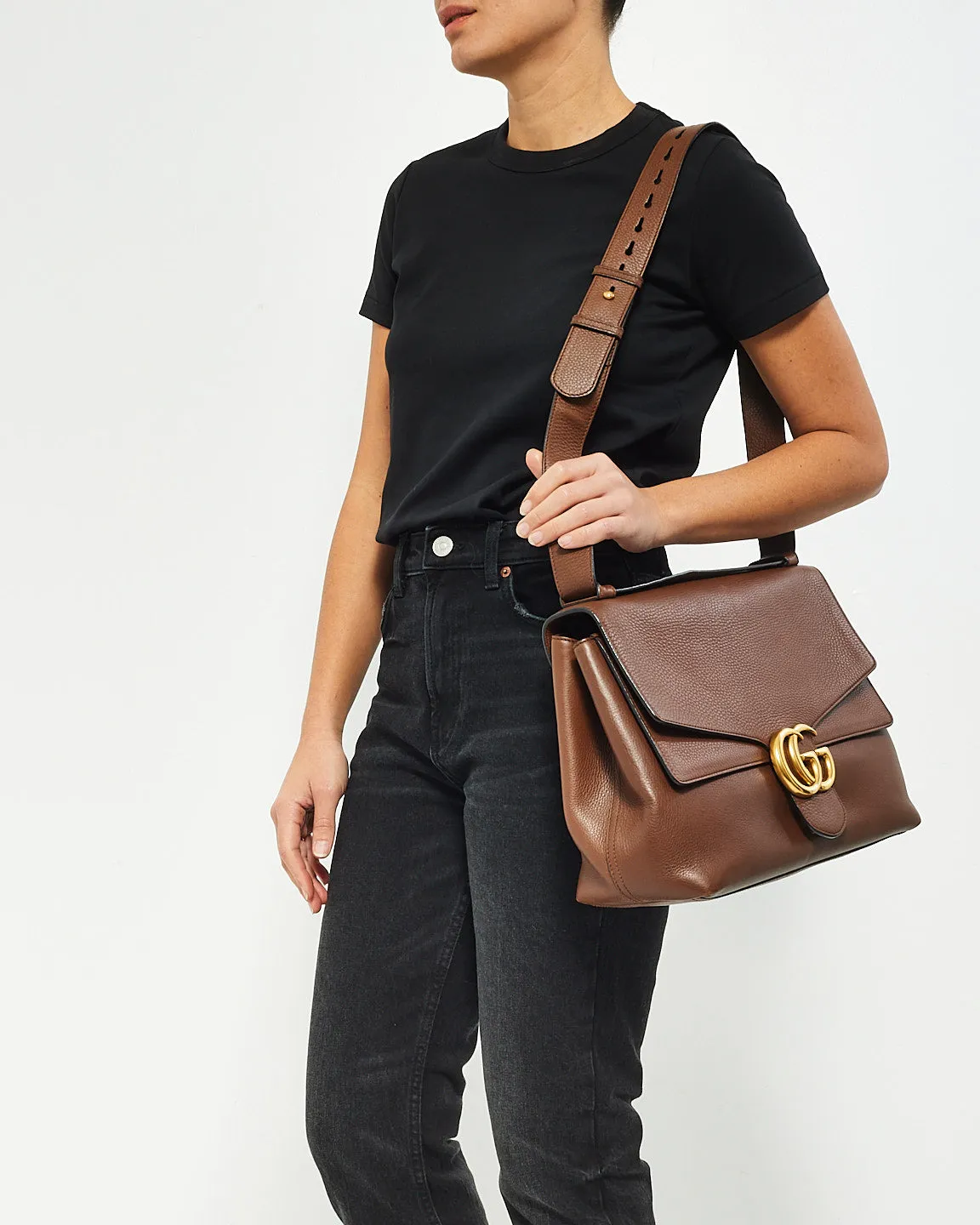 Gucci Brown Leather GG Marmont Messenger Shoulder Bag