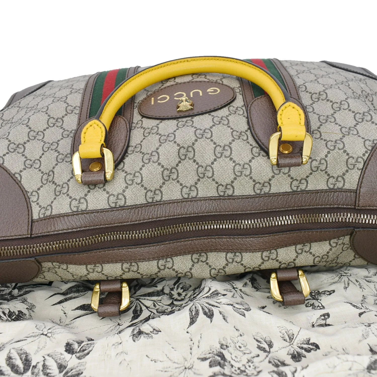 GUCCI Neo Vintage GG Supreme Monogram Web Duffel Travel Bag Beige