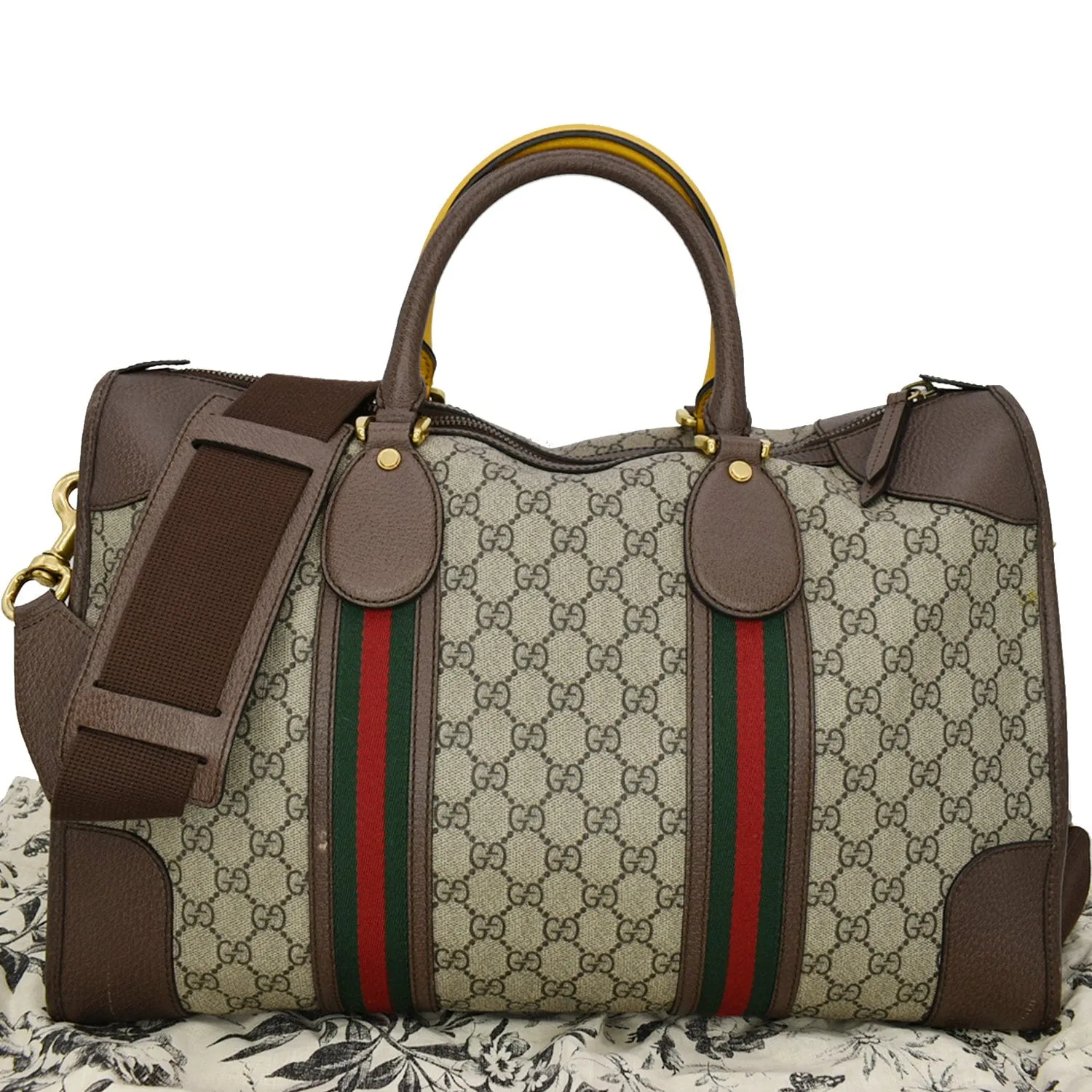 GUCCI Neo Vintage GG Supreme Monogram Web Duffel Travel Bag Beige